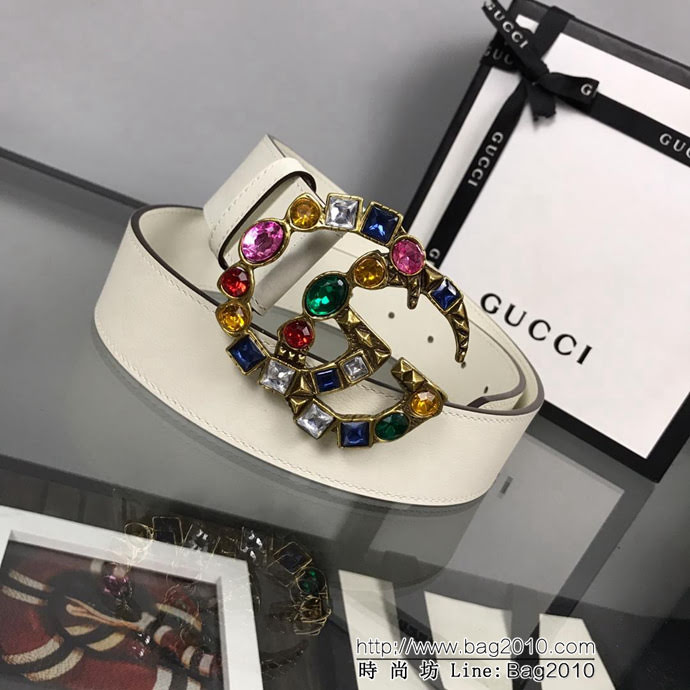 GUCCI古馳 官網新款 正品規格 原單品質 雙面進口頭層對版定制皮料 彩色寶石復古金GG扣 時尚百搭款皮帶  xfp1318